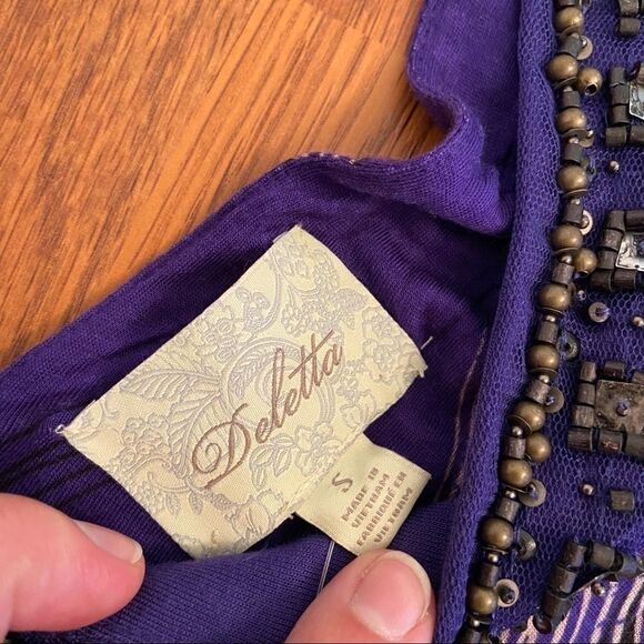 NEW Anthropologie Deletta Purple Beaded Tank Small - Picture 4 of 5